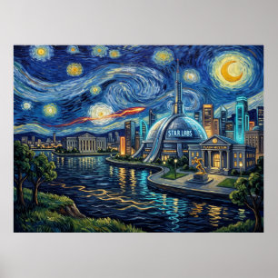 Central City Starry Night Comic Art Landscape Poster