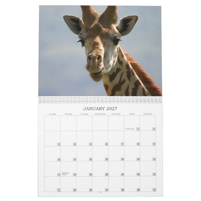 Central, East African animal calendar - Customised (Jan 2027)