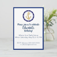 Central Golden Anchor Birthday Invitation