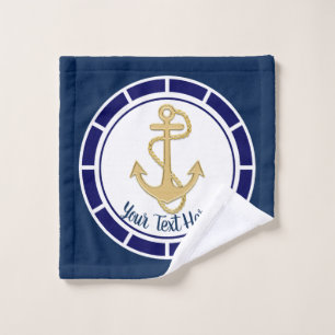 Central Golden Anchor Navy Blue Nautical Bath Towel Set