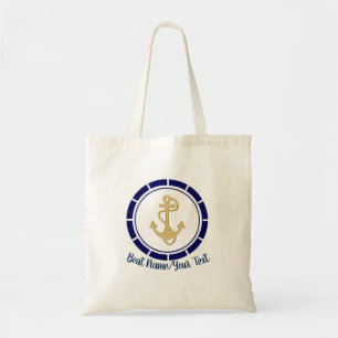 Central Golden Anchor Navy Blue Nautical Tote Bag