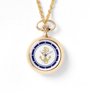 Central Golden Anchor Navy Blue Nautical Watch