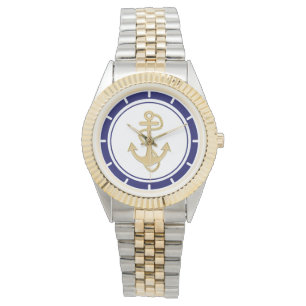 Central Golden Anchor Navy Blue Nautical Watch