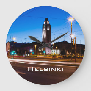 Central Helsinki during Blue Hour Large Clock