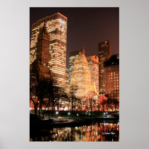 Central Park and Manhattan Skyline at Night Poster
