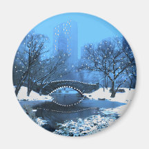 Central Park Bridge at Twilight in the Snow