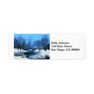 Central Park Bridge at Twilight in the Snow Return Address Label