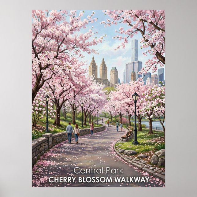 Central Park Cherry Blossom Walkway Poster (Front)