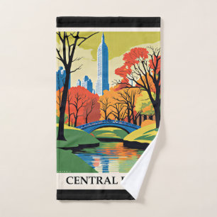 Central Park colourful illustration Hand Towel