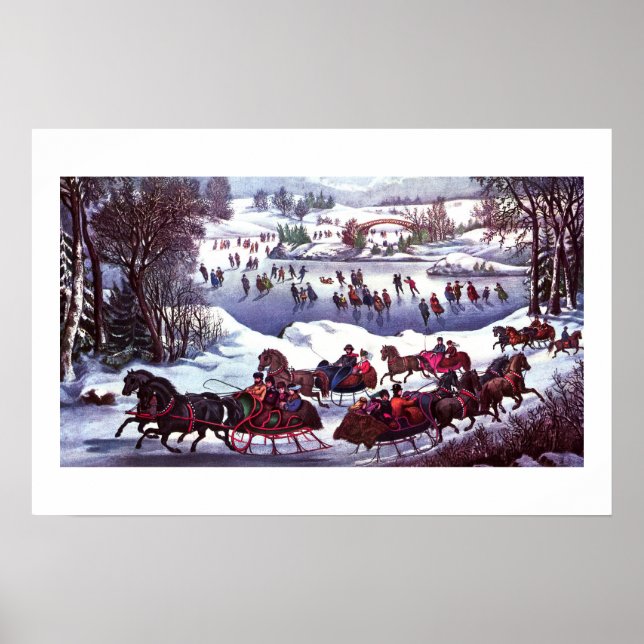 Central Park in Winter Vintage Lithograph Poster (Front)