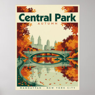 Central Park Manhattan New York City Autumn Bridge Poster