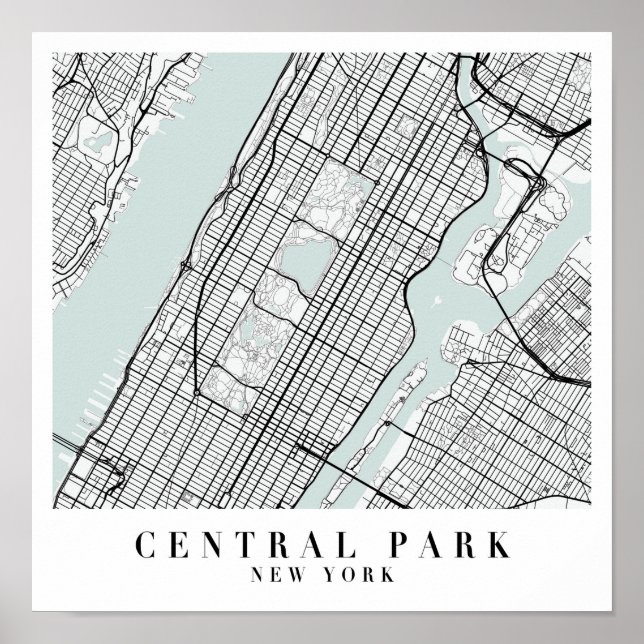 Central Park New York Blue Water Street Map Poster (Front)