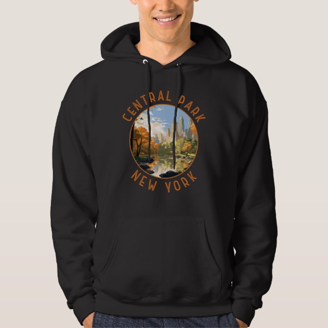 Central Park New York Retro Distressed Circle Hoodie (Front)