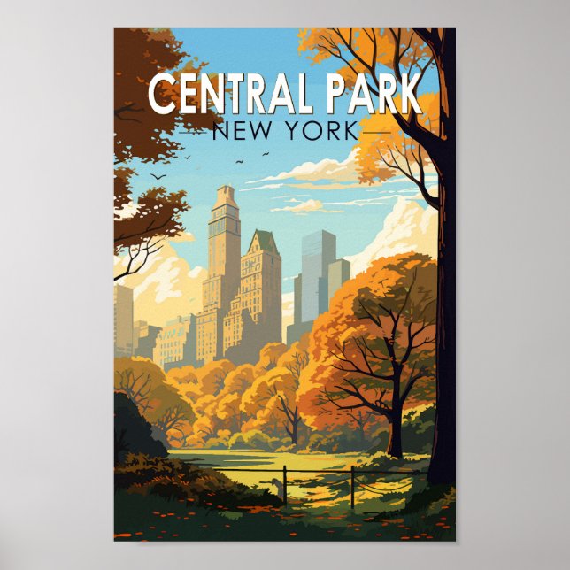 Central Park New York Travel Art Vintage Poster (Front)