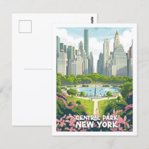 Central Park New York USA Vintage Travel Place Postcard