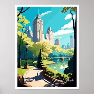 Central Park New York vintage travel illustration Poster