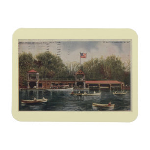 Central Park NY, Boat House, Vintage Postcard Magnet