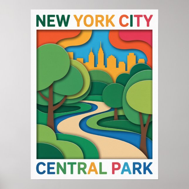 Central Park Paper Cut Sunset Poster (Front)