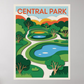 Central Park Paper Cut Sunset Poster