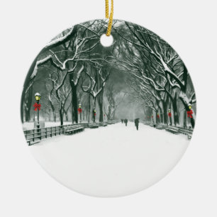 Central Park Snowy Path Ceramic Tree Decoration