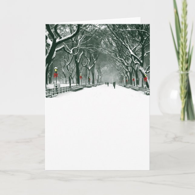 Central Park Snowy Path Holiday Card (Front)