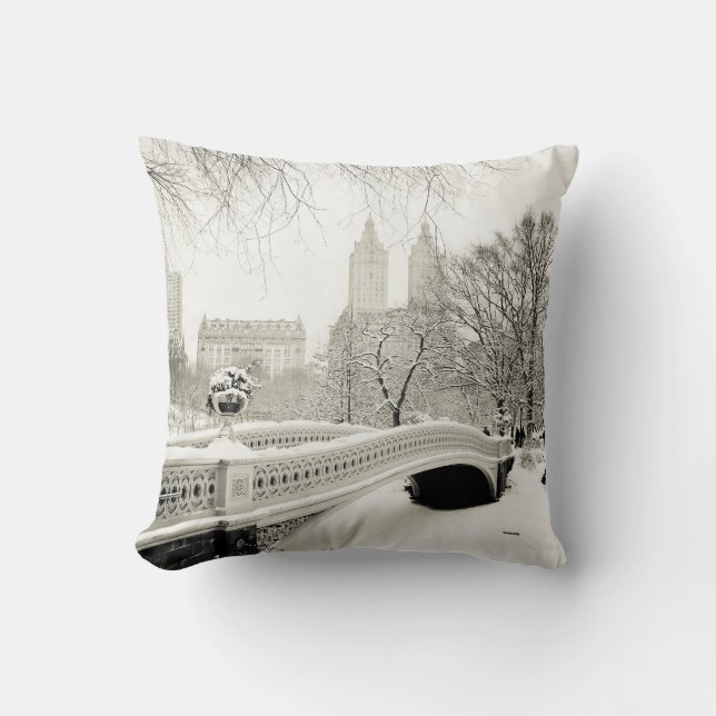 Central Park Winter - Snow on Bow Bridge Cushion (Front)