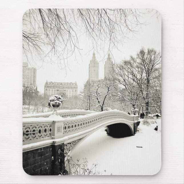 Central Park Winter - Snow on Bow Bridge Mouse Pad (Front)