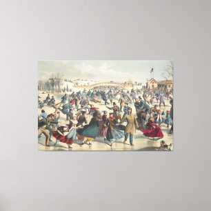 Central-Park, winter. The skating pond. New York Canvas Print