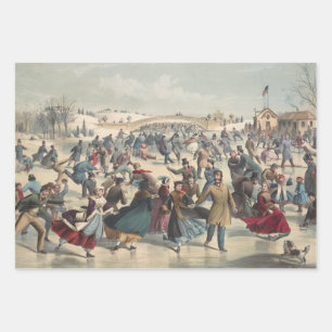 Central-Park, winter. The skating pond. New York Wrapping Paper Sheet