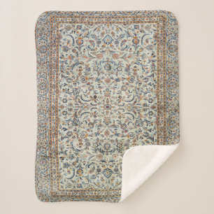 Central Persia Muted Dusty Cream Grey Rug Sherpa Blanket