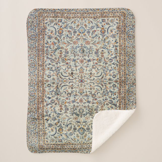 Central Persia Muted Dusty Cream Grey Rug Sherpa Blanket (Front)