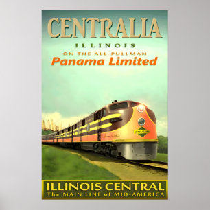 CENTRALIA Illinois Central Railroad PANAMA Limited Poster