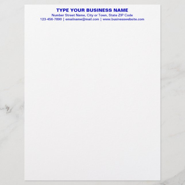 Centre Aligned Blue Plain Texts Heading of Custom Letterhead (Front)