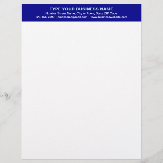 Centre Aligned Plain Texts on Blue Heading of Custom Letterhead (Front)