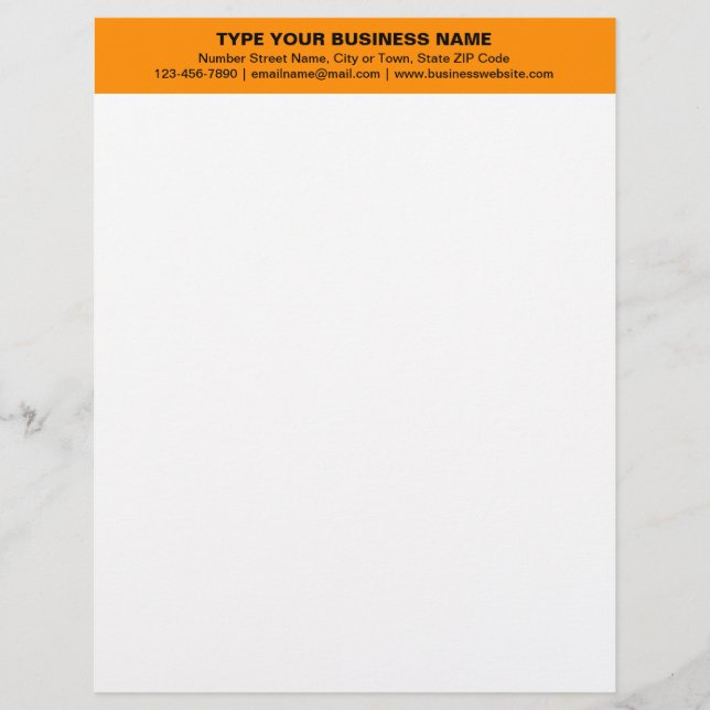 Centre Aligned Plain Texts on Orange Heading of Custom Letterhead (Front)