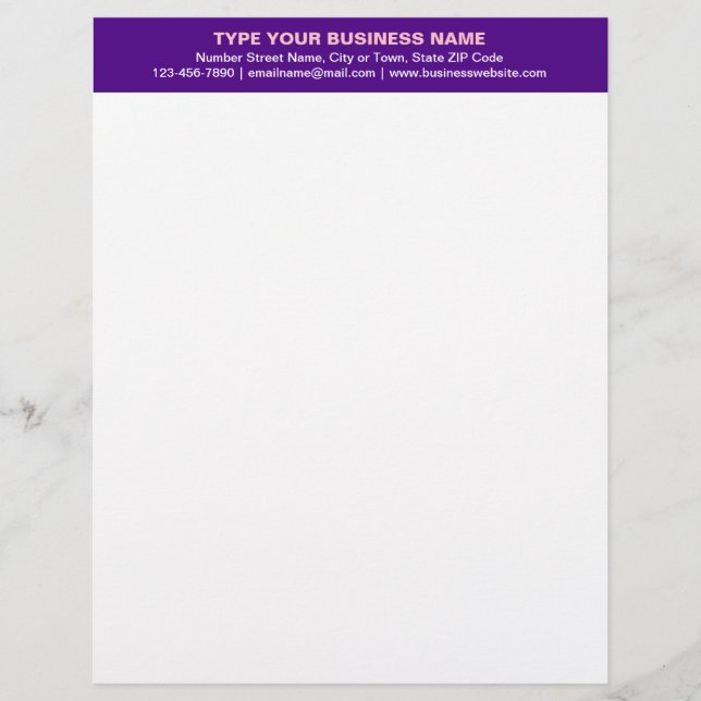 Centre Aligned Plain Texts on Purple Heading of Custom Letterhead (Front)
