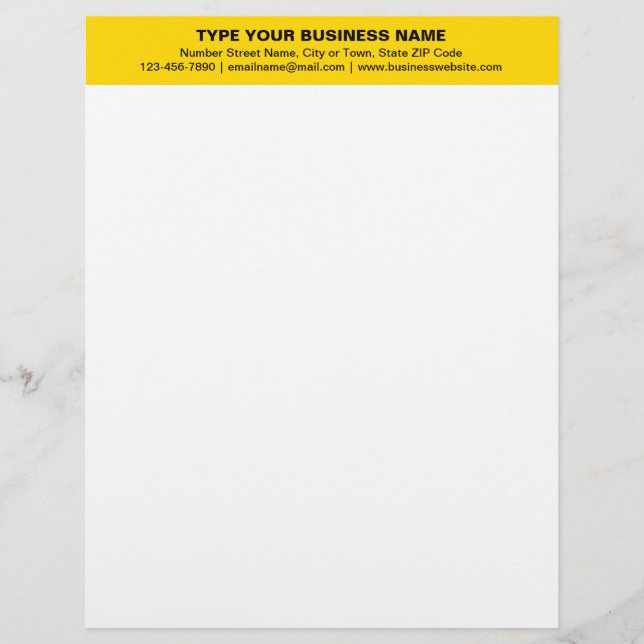 Centre Aligned Plain Texts on Yellow Heading of Custom Letterhead (Front)