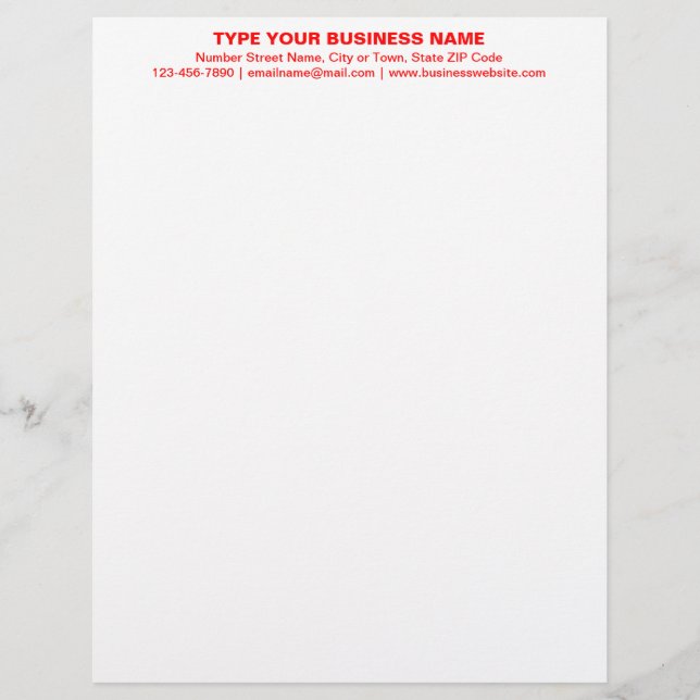 Centre Aligned Red Plain Texts Heading of Custom Letterhead (Front)
