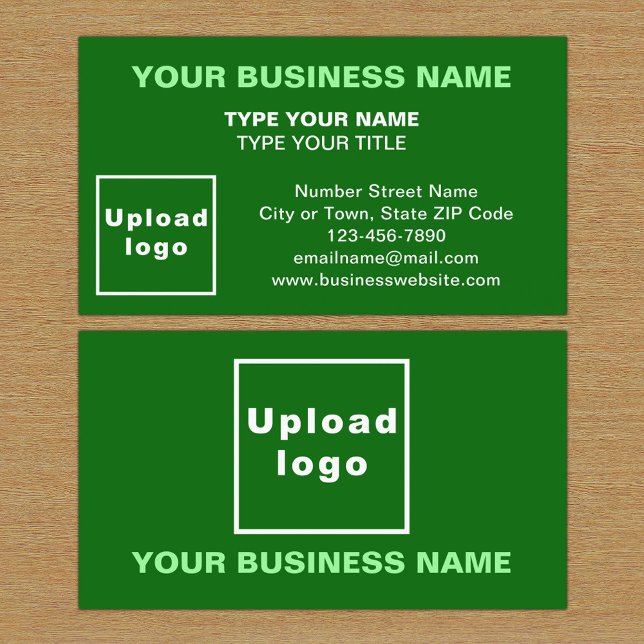 Centre Aligned Style Green Business Card (The front and back of the green business card)