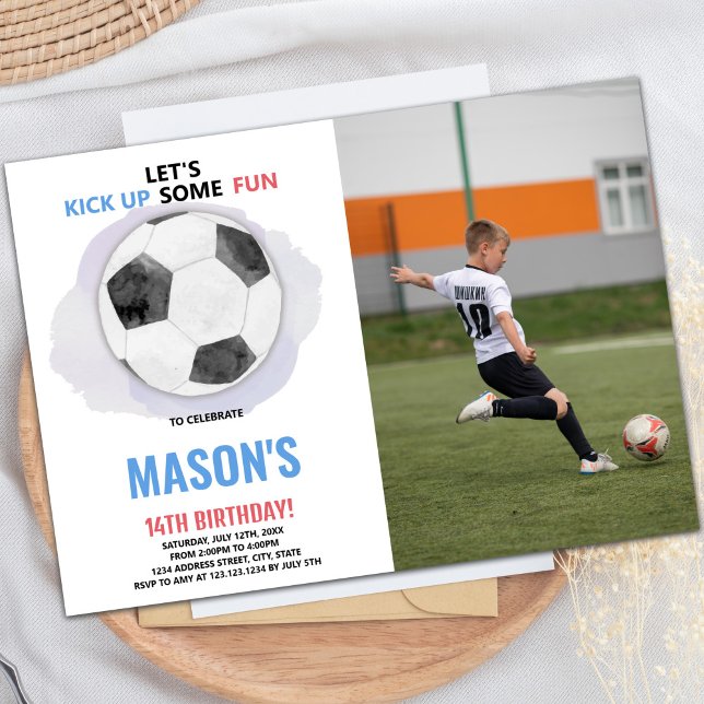 Centre Ball Soccer Birthday Invitation with Photo (Center Ball Soccer Birthday Invitations with photo)