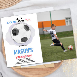Centre Ball Soccer Birthday Invitations with photo
