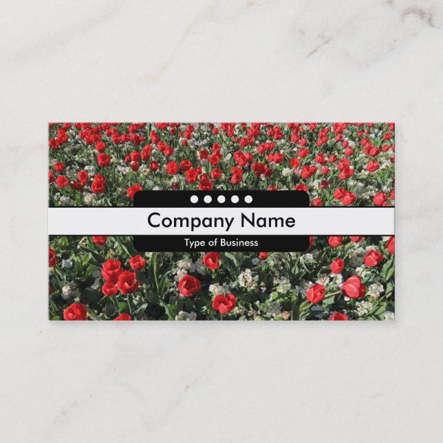 Centre Band 5 Spots - Red Tulips and Primroses Business Card (Front)