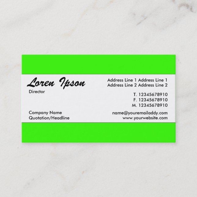 Centre Band - Brght Green (33FF00) Business Card (Front)