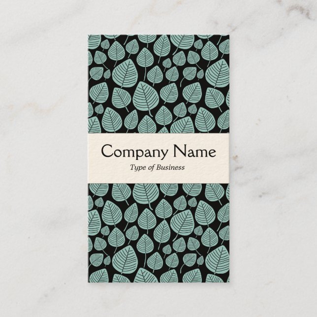 Centre Band - Leaves - Lt Blue Green on Black Business Card (Front)
