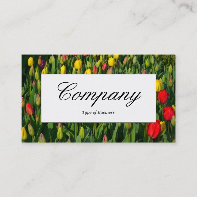 Centre Label - Colourful Tulips Business Card (Front)