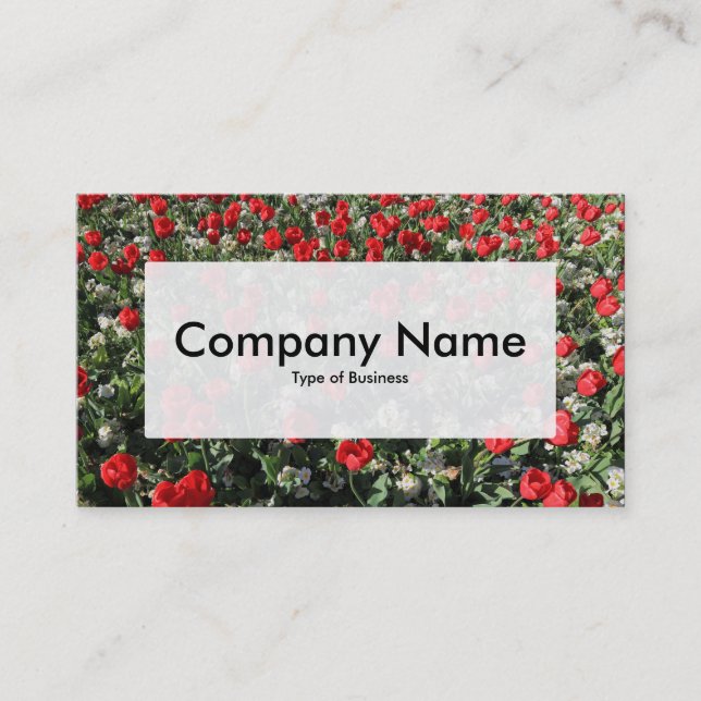 Centre Label v3 - Red Tulips and Primroses Business Card (Front)