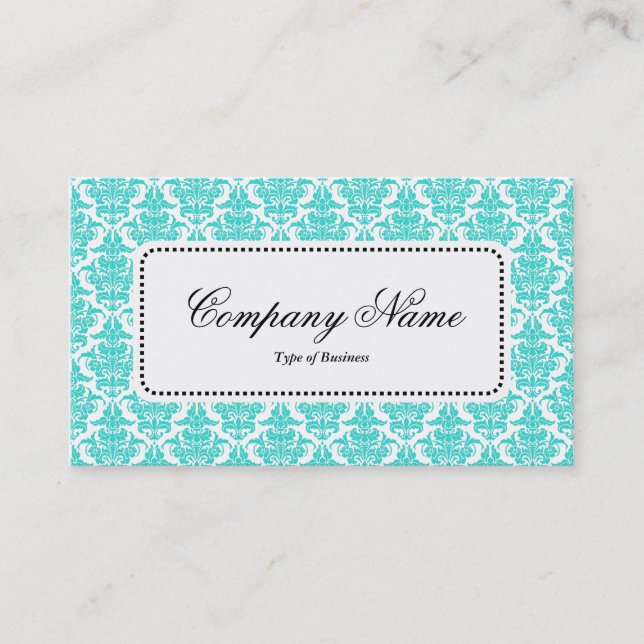 Centre Label v5 - Aqua Damask Business Card (Front)