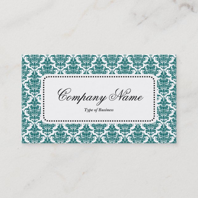 Centre Label v5 - Moss Green Damask Business Card (Front)