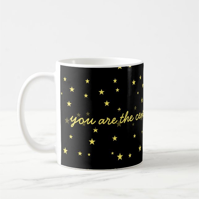 centre of my universe, yellow stars on black coffee mug (Left)
