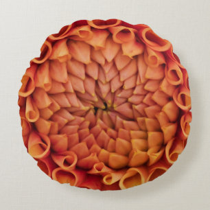 Centre Orange Dahlia Flower Round Cushion